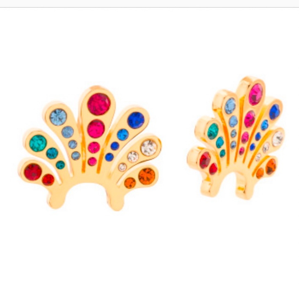 Lele Sadoughi Crystal Multicolored Fan Button Earrings